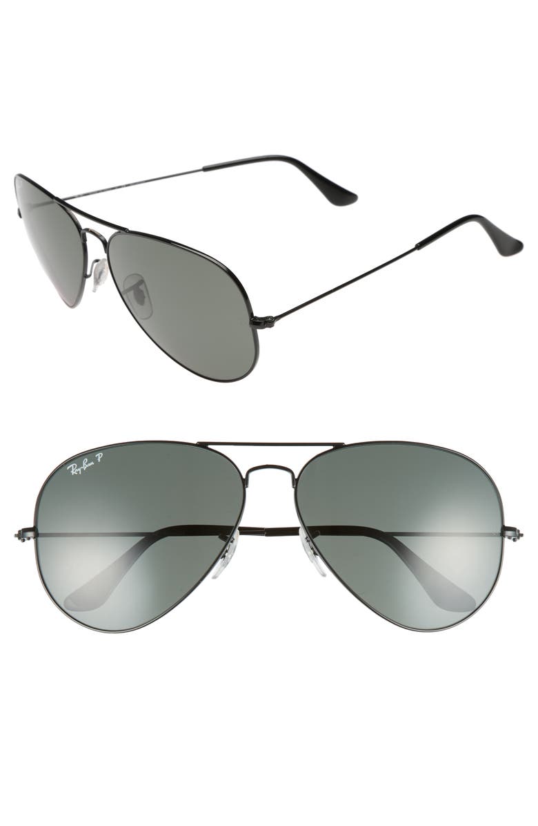 Ray-Ban Original 62mm Polarized Aviator Sunglasses, Alternate, color, Black/ Polarized
