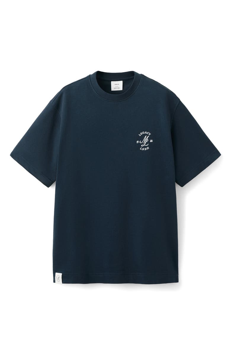 MANGO Cotton Embroidered Graphic T-Shirt, Alternate, color, Navy