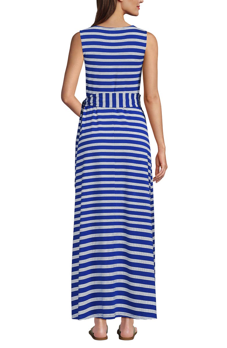 Lands' End Cotton Modal Sleeveless Tie Waist Maxi Dress, Alternate, color, Sapphire Gem Blue Quad Stripe