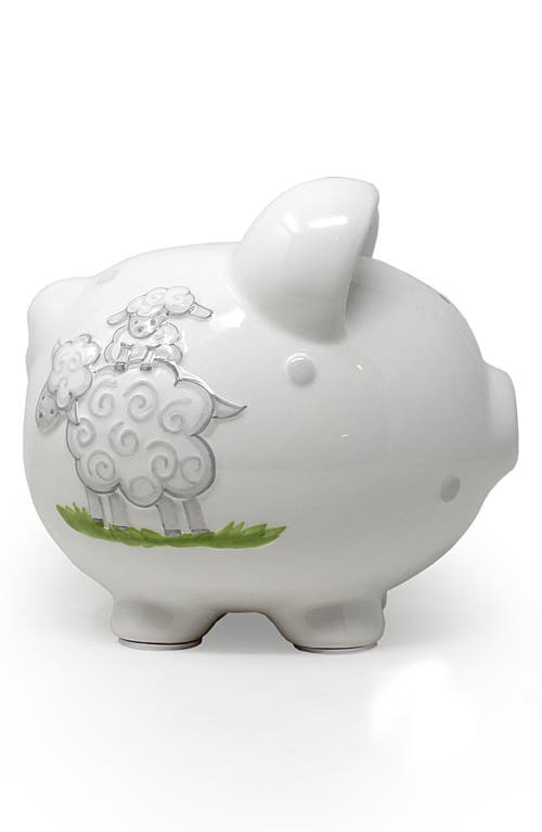 Child To Cherish Lambs Ceramic Piggy Bank In White