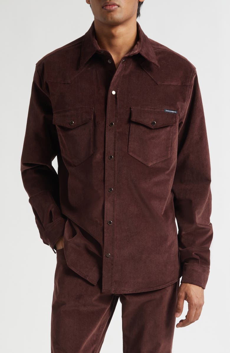 Dolce&Gabbana Fine Wale Corduroy Western Shirt, Main, color, R5515 Marrone 10