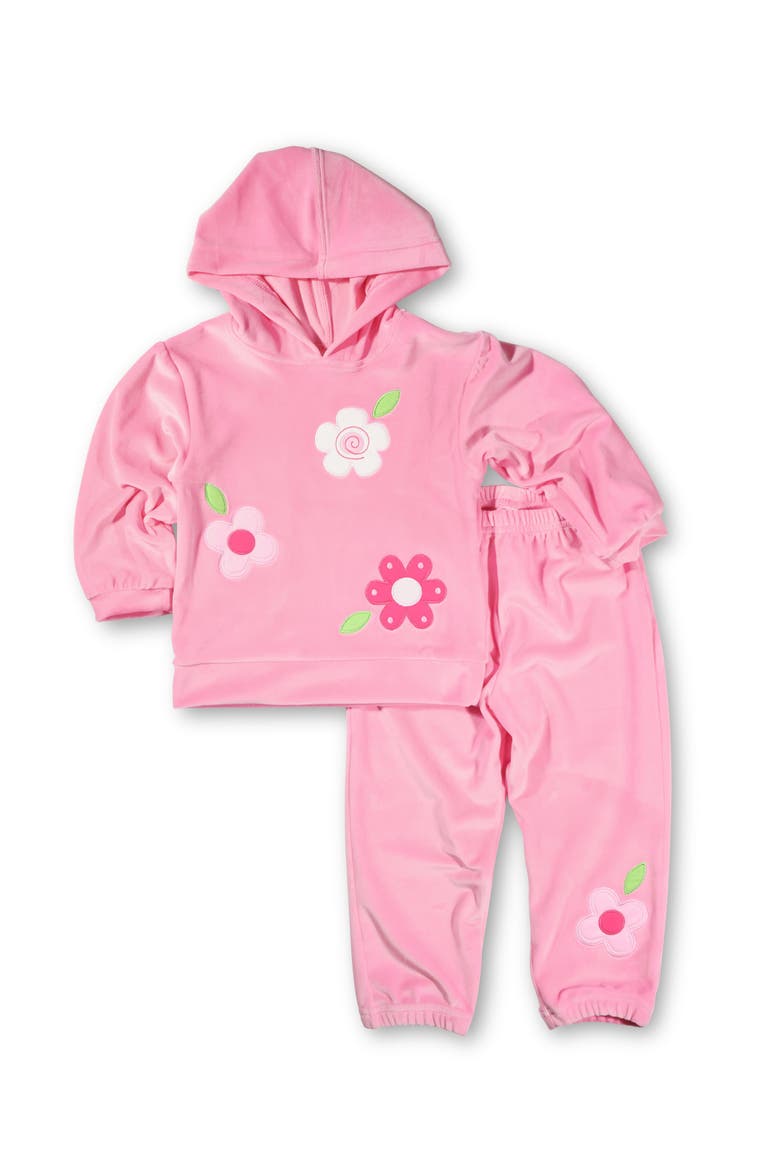 Velour Hoodie With Flowers, Alternate, color, Pink