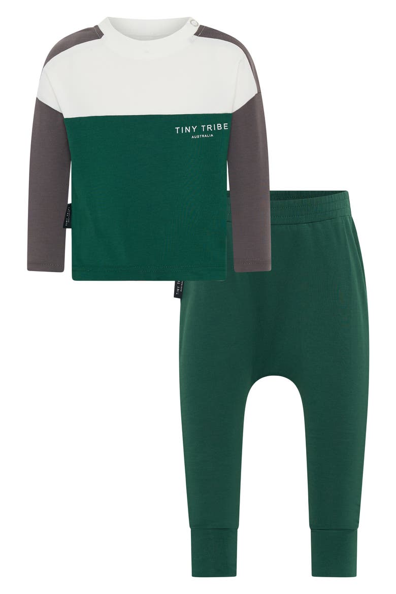 Colorblock Long Sleeve Cotton T-Shirt & Leggings Set, Main, color, GREEN MULTI