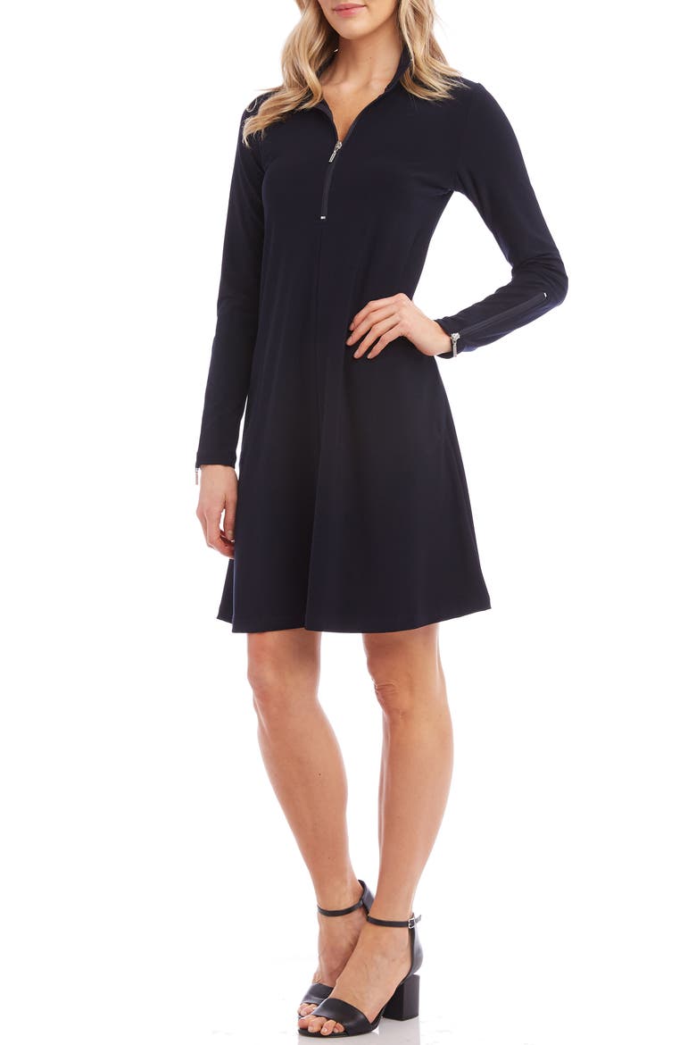 Quarter Zip A-Line Travel Jersey Dress, Alternate, color, NAVY