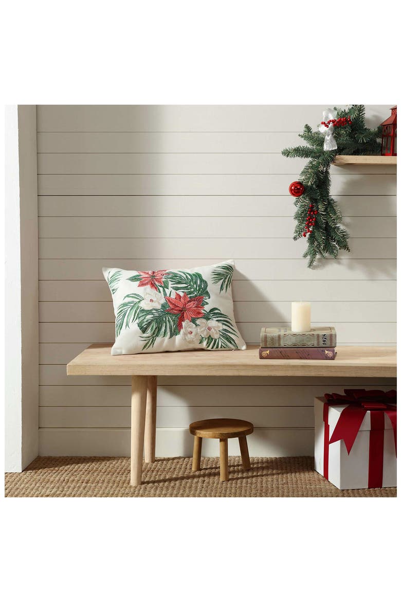 Festive Palms Breakfast Pillow, Alternate, color, WHITE/ GREEN/ RED