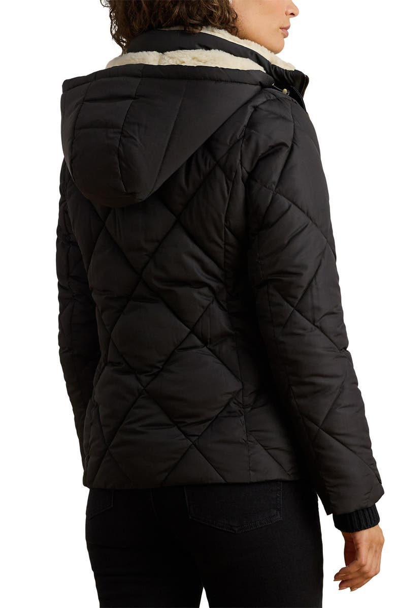 Lauren Ralph Lauren Diamond Puffer Coat with Faux Shearling Lining, Alternate, color, Black