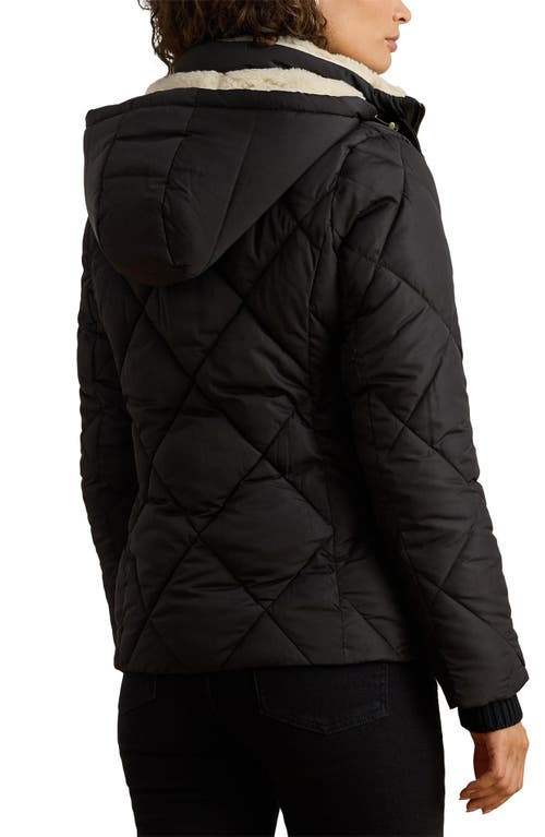 Ralph Lauren Lauren Diamond Puffer Coat With Faux Shearling Lining In Black
