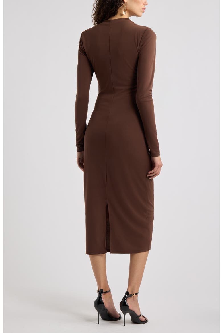 Pleated Long Sleeve Knit Midi Dress, Alternate, color, BROWN BITTER