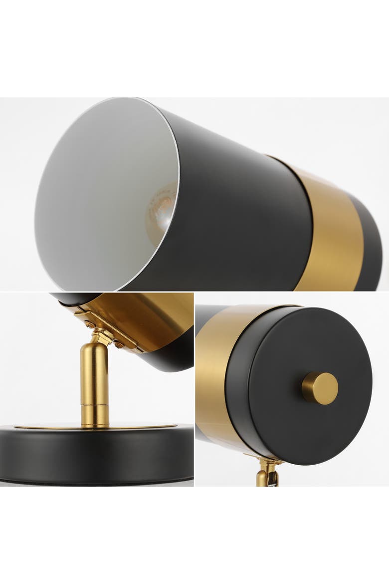 Astra 9.25" Modern Industrial Iron Adjustable Indoor LED Floor Spotlight, Black/Brass Gold, Alternate, color, Black/Brass Gold
