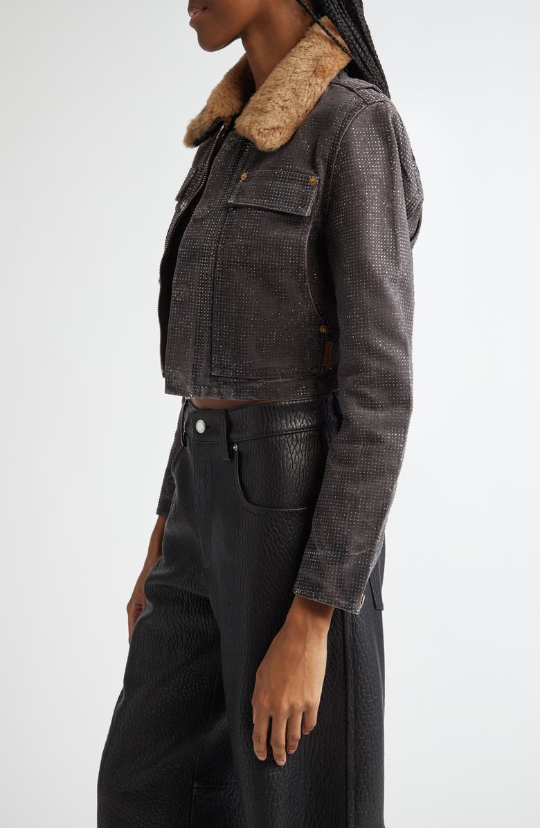 Alexander Wang Workwear Shrunken Trucker Jacket with Faux Fur Collar, Alternate, color, 