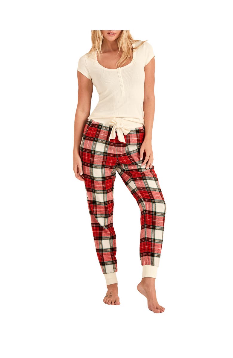 Adore Me Caileigh T-Shirt & Joggers Pajama Set, Main, color, Plaid Beige