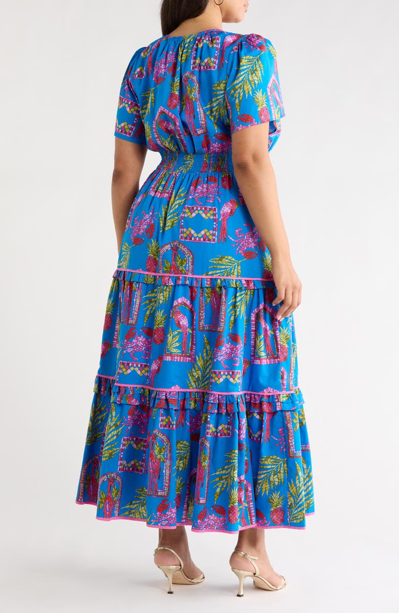SUGARLIPS Bally Tropical Print Tiered Maxi Dress, Alternate, color, Pink-Blue-Green