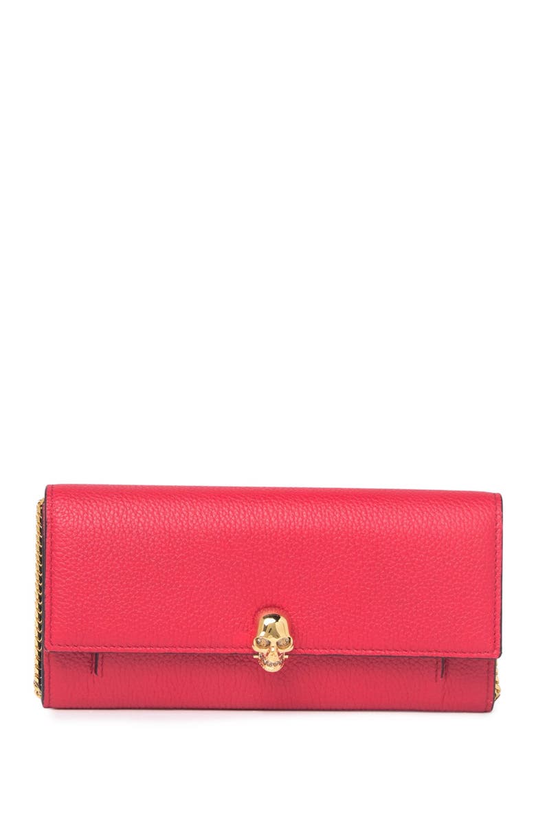 McQueen Skull Pebbled Wallet with Chain Strap, Main, color,