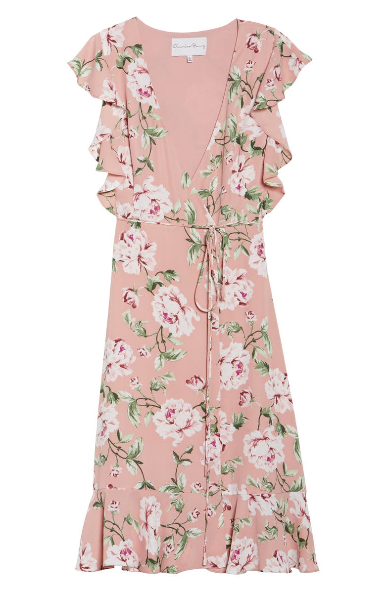 Charles Henry Ruffle Sleeve Floral Wrap Dress, Alternate, color, 