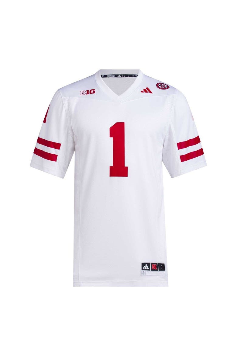 Men's adidas #1 White Nebraska Huskers Premier Football Jersey, Alternate, color, White
