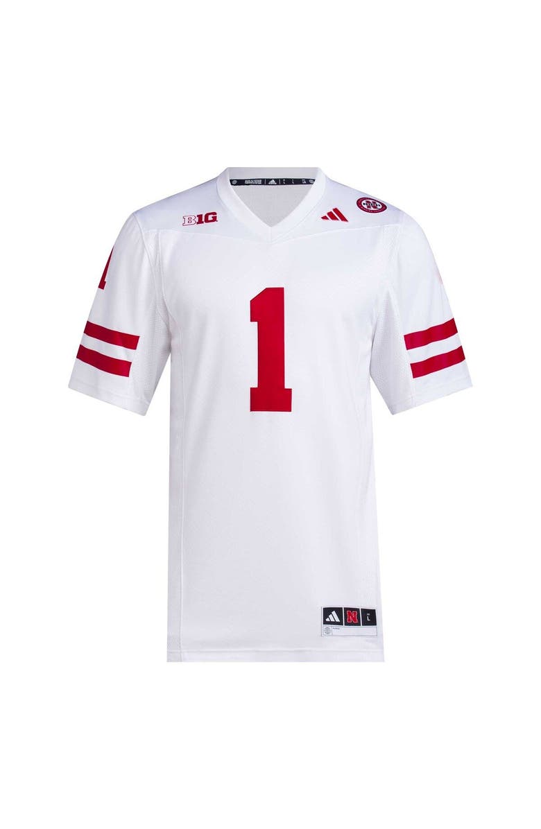 adidas Men's adidas #1 White Nebraska Huskers Premier Football Jersey, Alternate, color, White