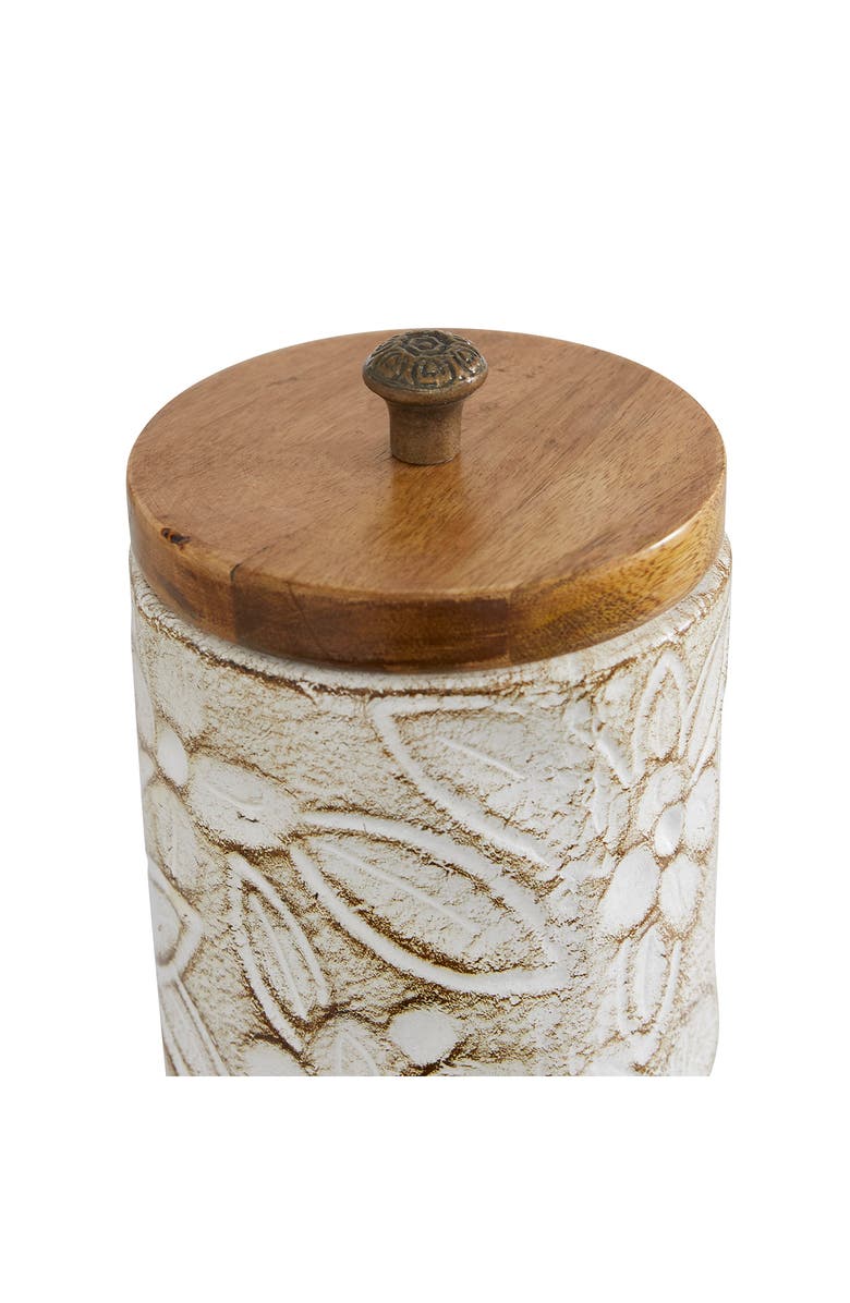 SONOMA SAGE HOME White Ceramic Handmade Intricately Carved Decorative Jar with Wood Lid - Set of 2, Alternate, color, White