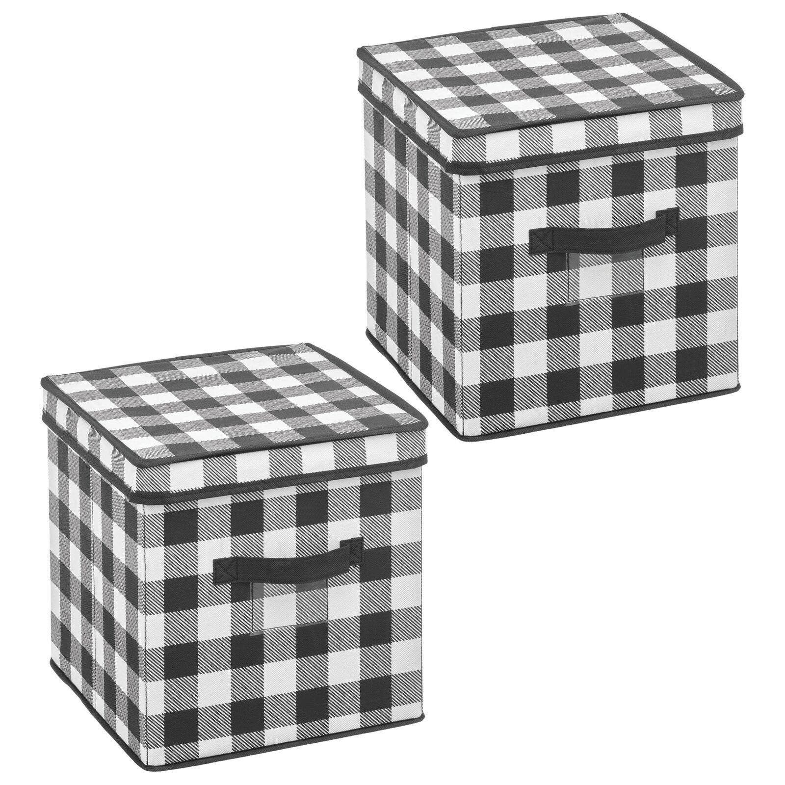 mDesign Square Gift-Wrap or Ornament Storage Box, Handles, 2 Pack ...
