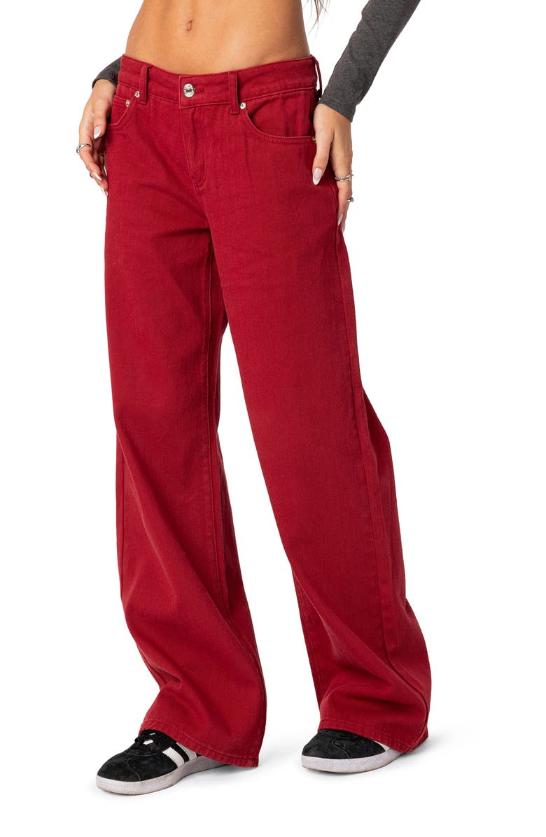 EDIKTED Roman Slouchy Wide Leg Jeans, Alternate, color, Burgundy