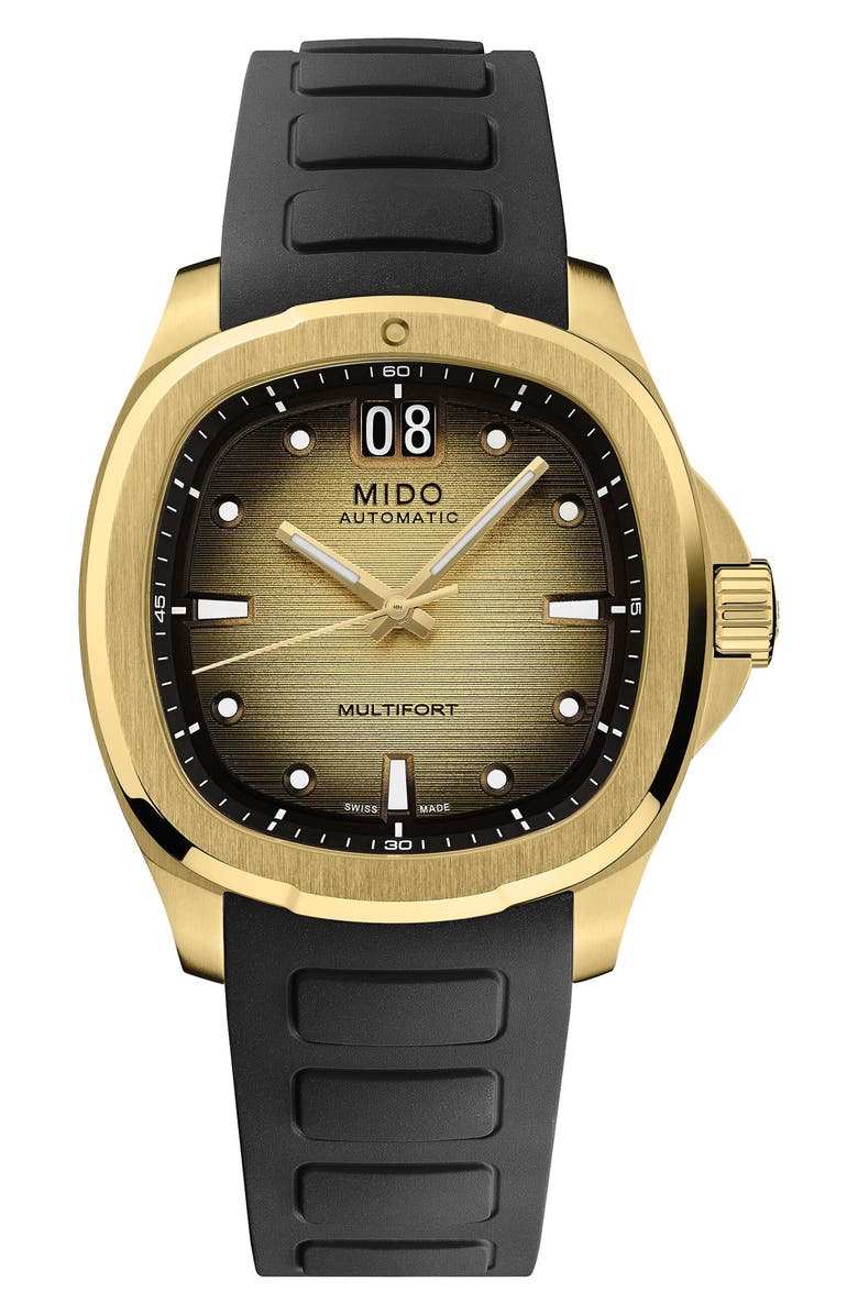 MIDO Multifort TV Big Date Automatic Bracelet Watch, 39.2mm x 40mm, Main, color, Gold