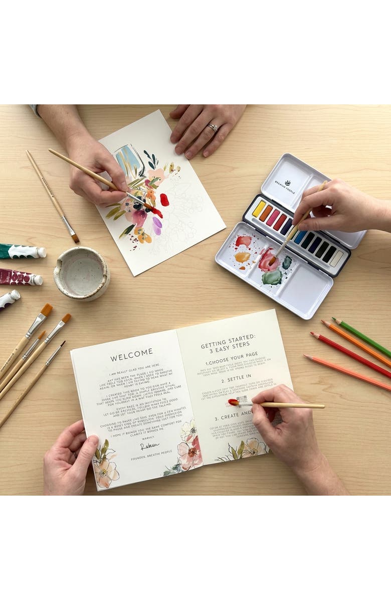 Breathe People Meditative Art Workbook + Watercolors, Alternate, color, White