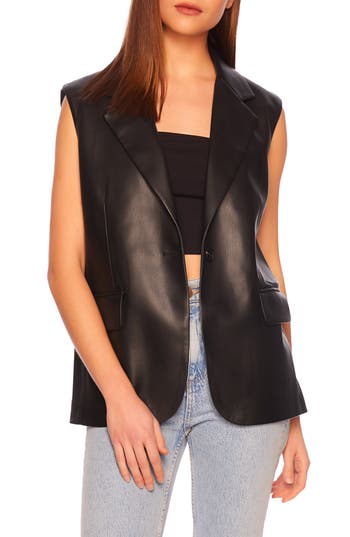 Susana Monaco Notch Lapel Faux Leather Vest In Black