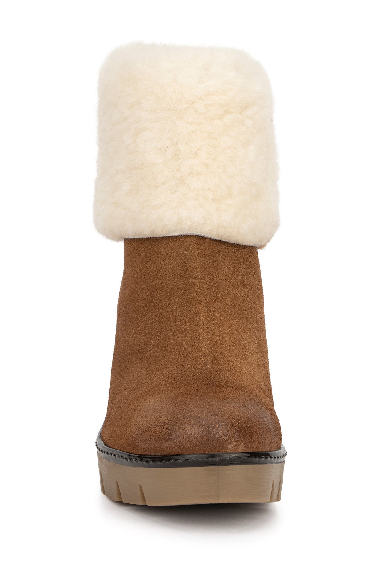 Poppy Faux Fur Lined Suede Wedge Bootie, Alternate, color, TAN