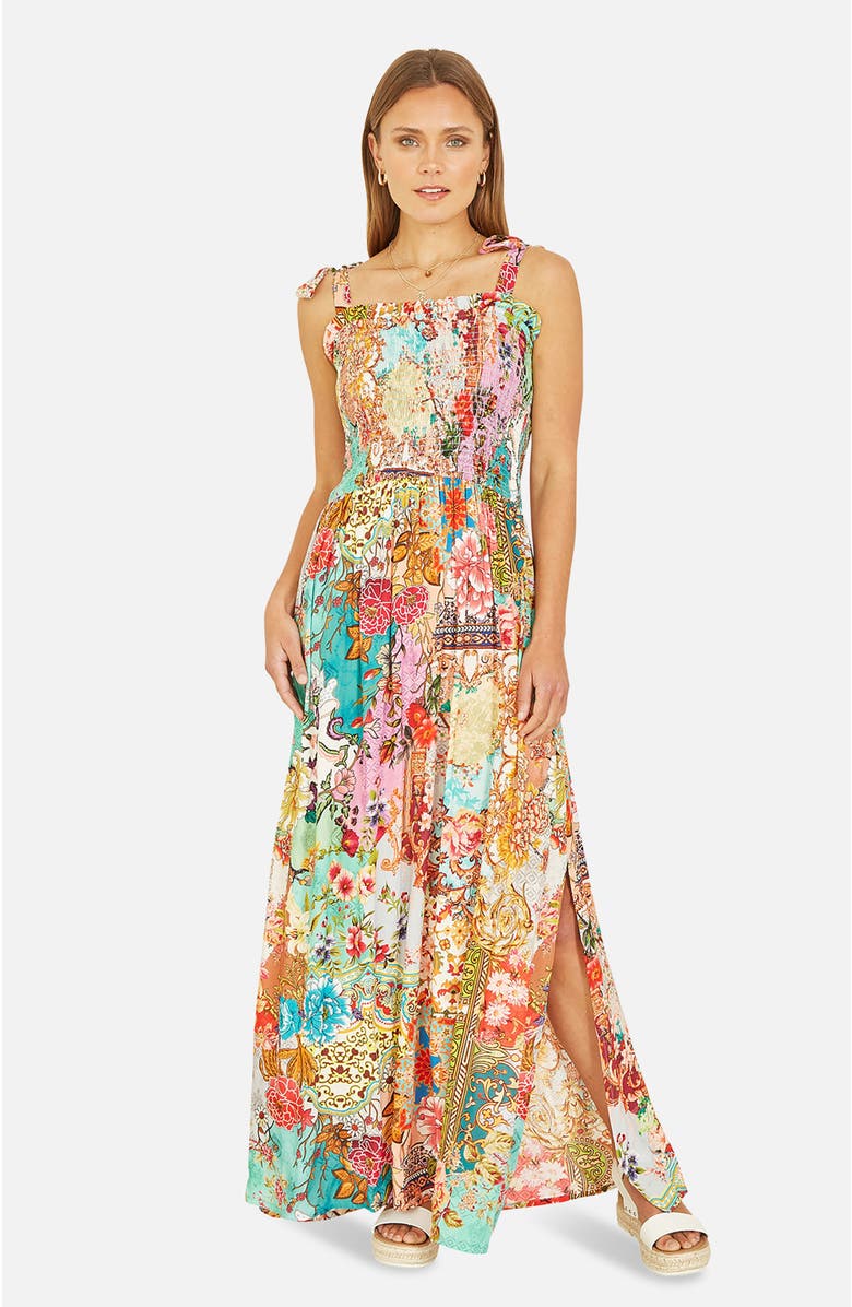 Yumi Patchwork Split Hem Maxi Dress, Main, color, Multi