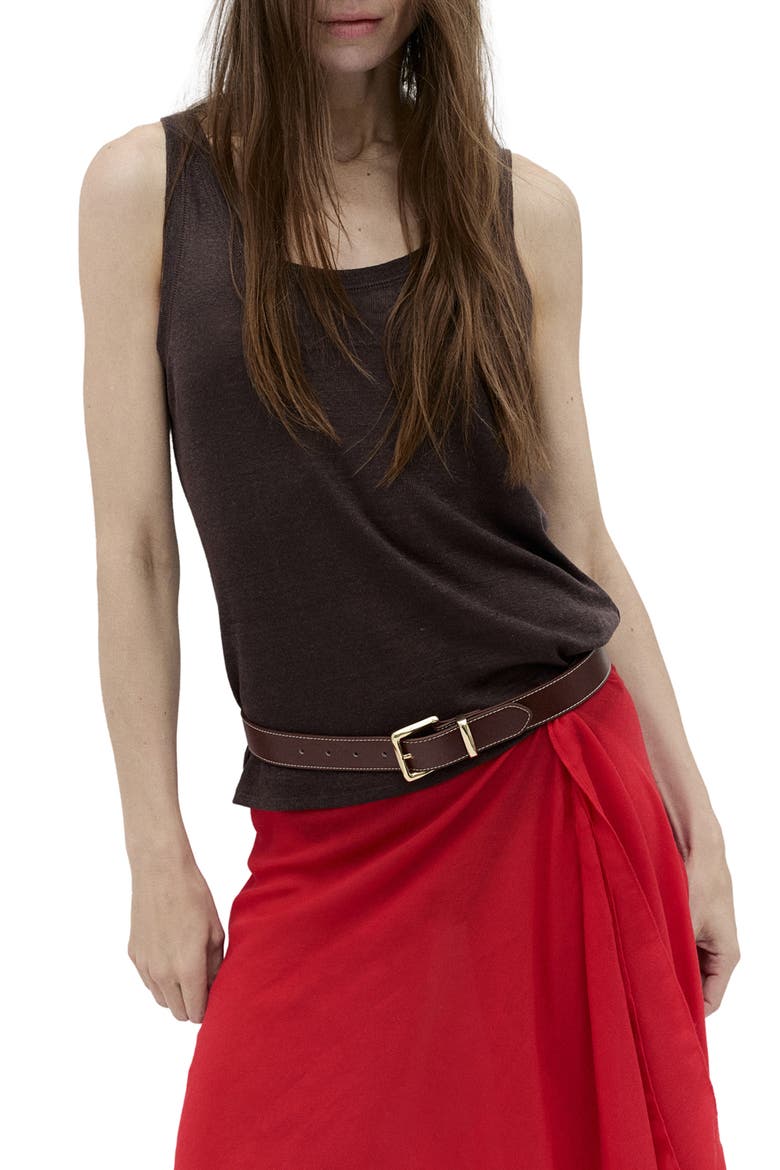 Stitched Square Buckle Belt, Alternate, color, BROWN