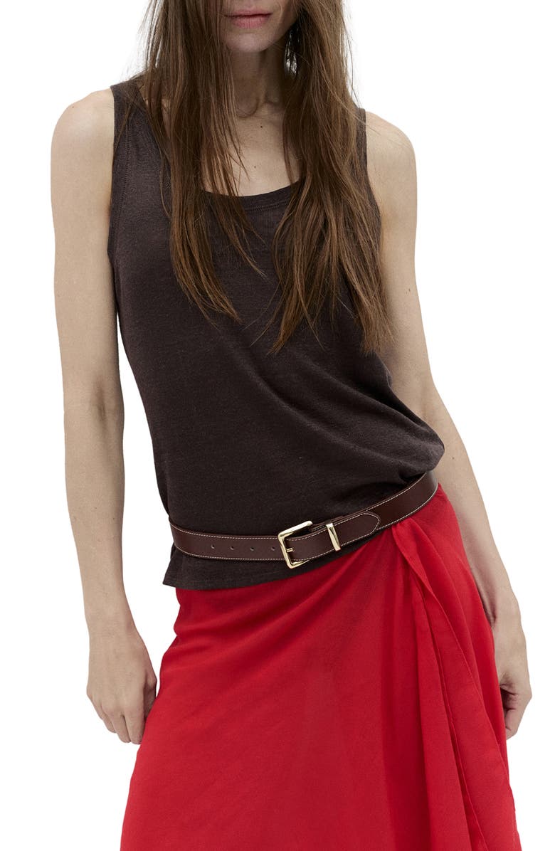 MANGO Stitched Square Buckle Belt, Alternate, color, Brown