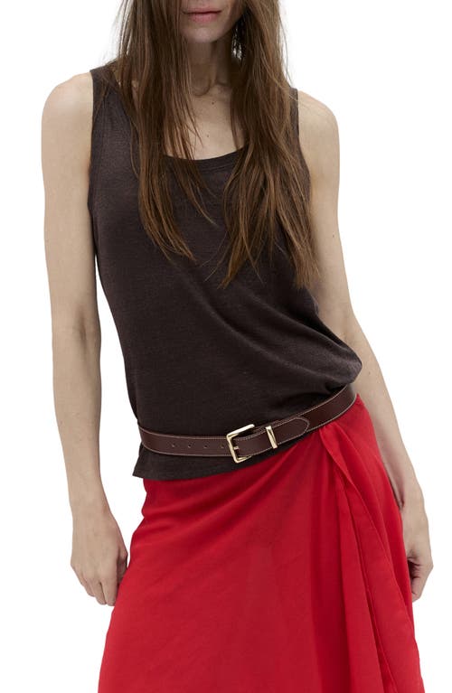 Mango Stitched Square Buckle Belt In Brown