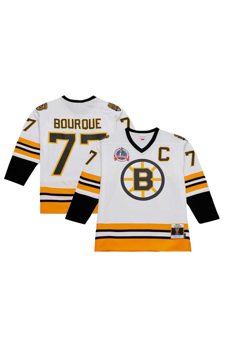 Mitchell & Ness Men's Mitchell & Ness Ray Bourque White Boston Bruins Captain Patch 1989/90 Blue Line Player Jersey, Main, color, 