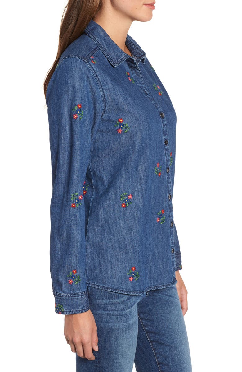 Caslon<sup>®</sup> Floral Embroidery Cotton Denim Shirt, Alternate, color, 