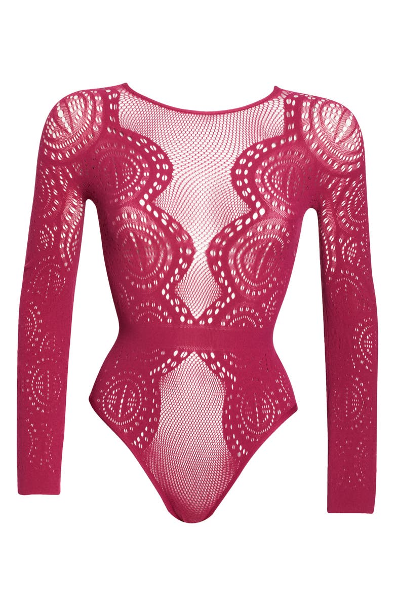 Ann Summers Ornate Long Sleeve Mesh & Stretch Lace Teddy, Alternate, color, 
