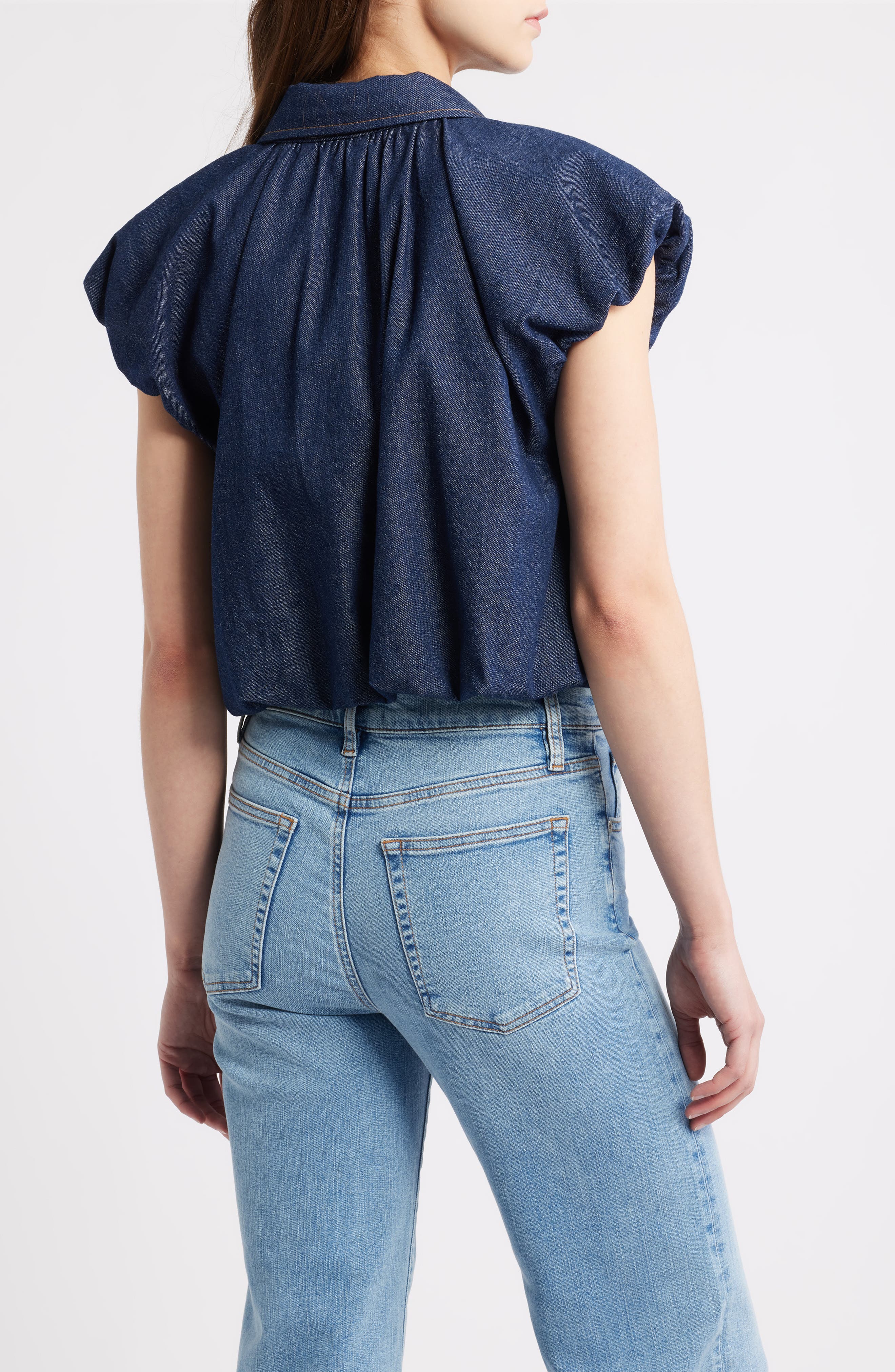 The Shell Denim Puff Sleeve Crop Top - image 2