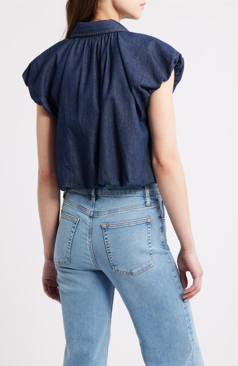 FRAME The Shell Denim Puff Sleeve Crop Top, Alternate, color, Puzzle