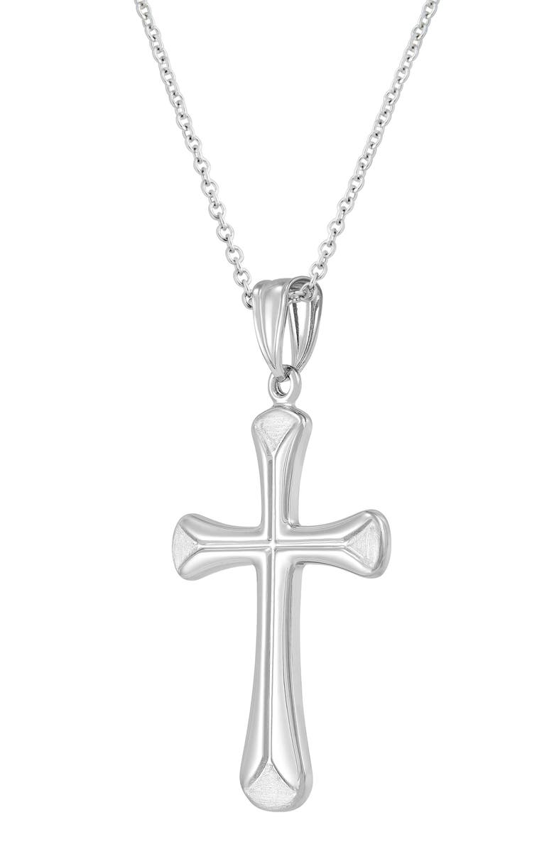 Frankie & Zoe Pol Satin Edge Cross Pendant Necklace, Alternate, color, White Gold