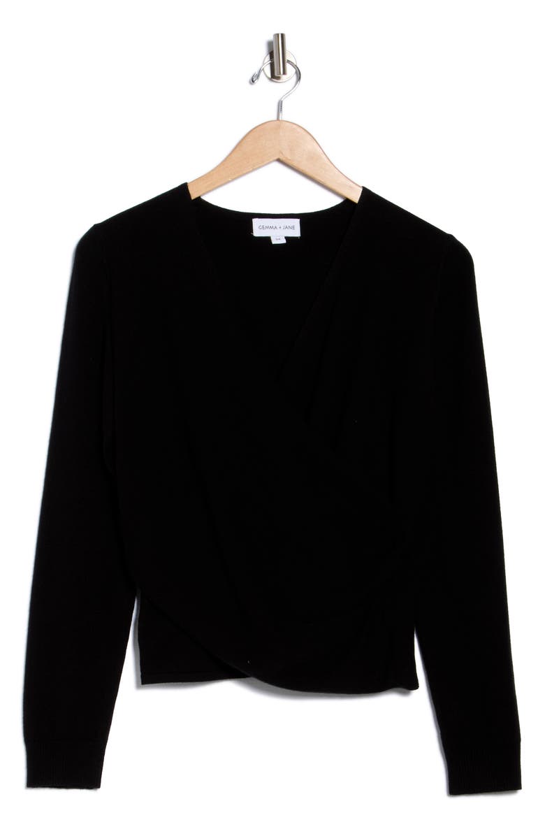 Gemma + Jane Crossover Front Sweater, Alternate, color, Black