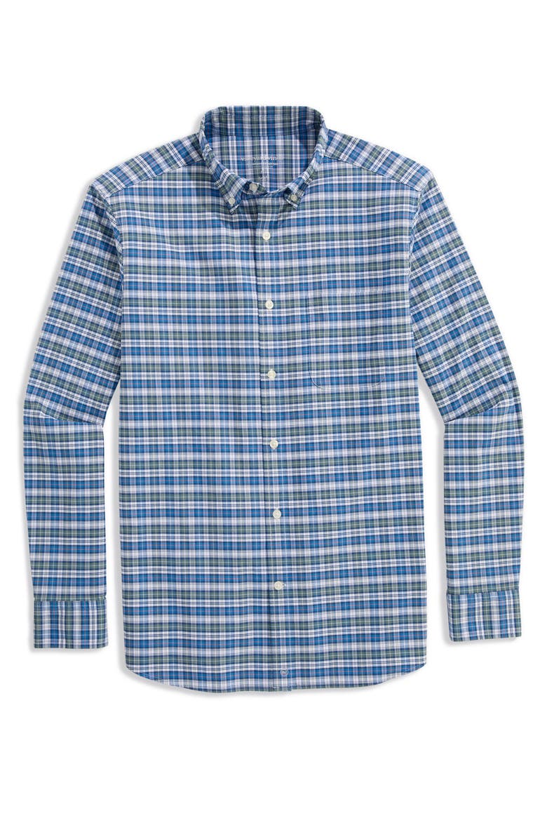 vineyard vines Faraway Performance Cotton Blend Button-Down Shirt, Main, color, Balsam