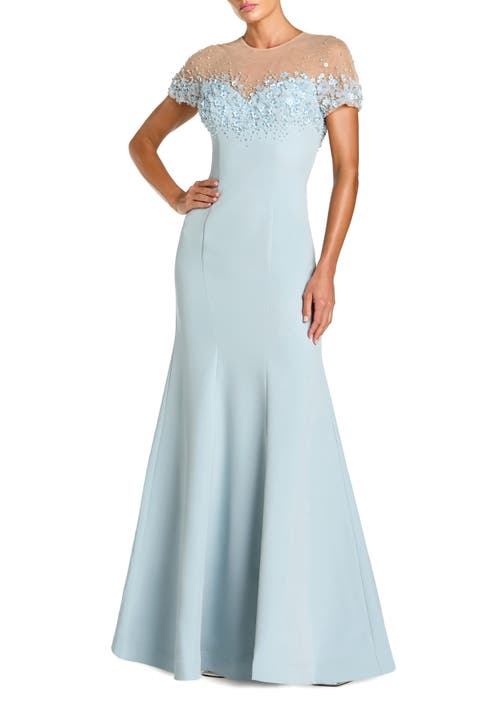 Women's Mermaid Crepe Gown With Beaded Illusion Neck