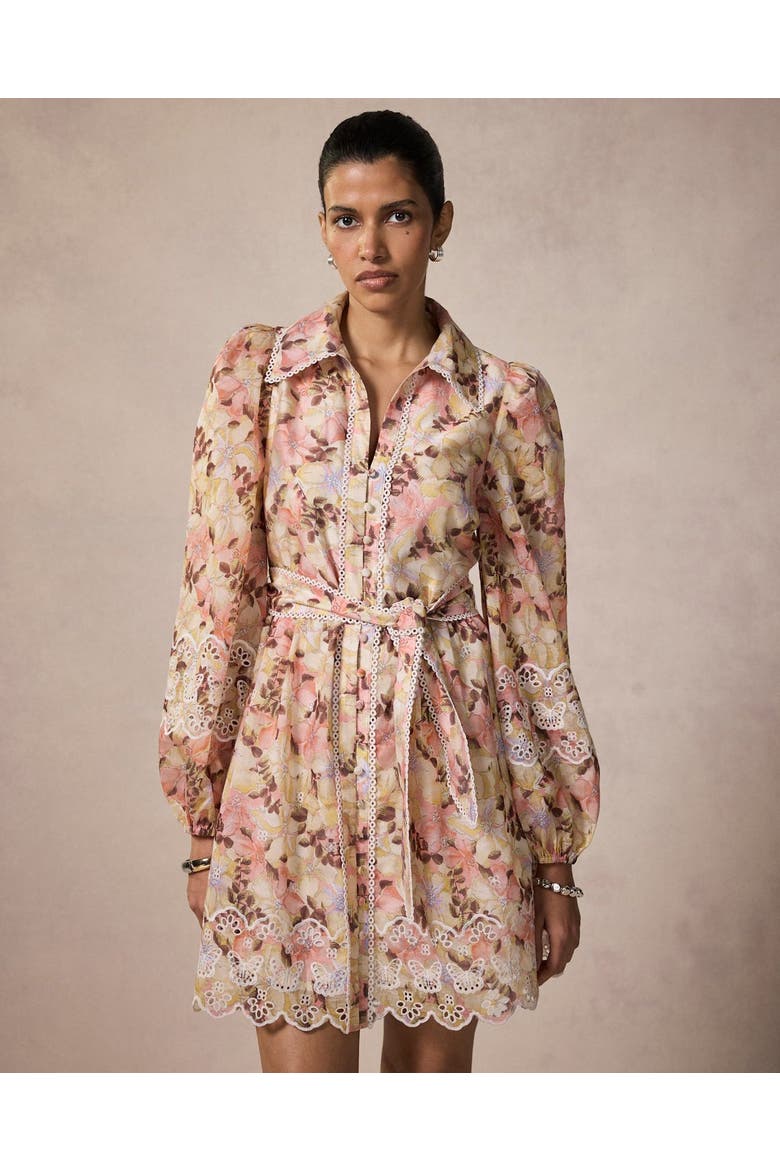 Floral Print Scallop Hem Mini Dress, Alternate, color, Light Pink