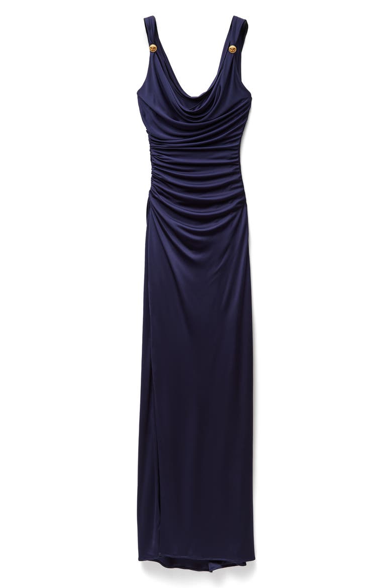 Draped Liquid Jersey Gown, Alternate, color, NAVY