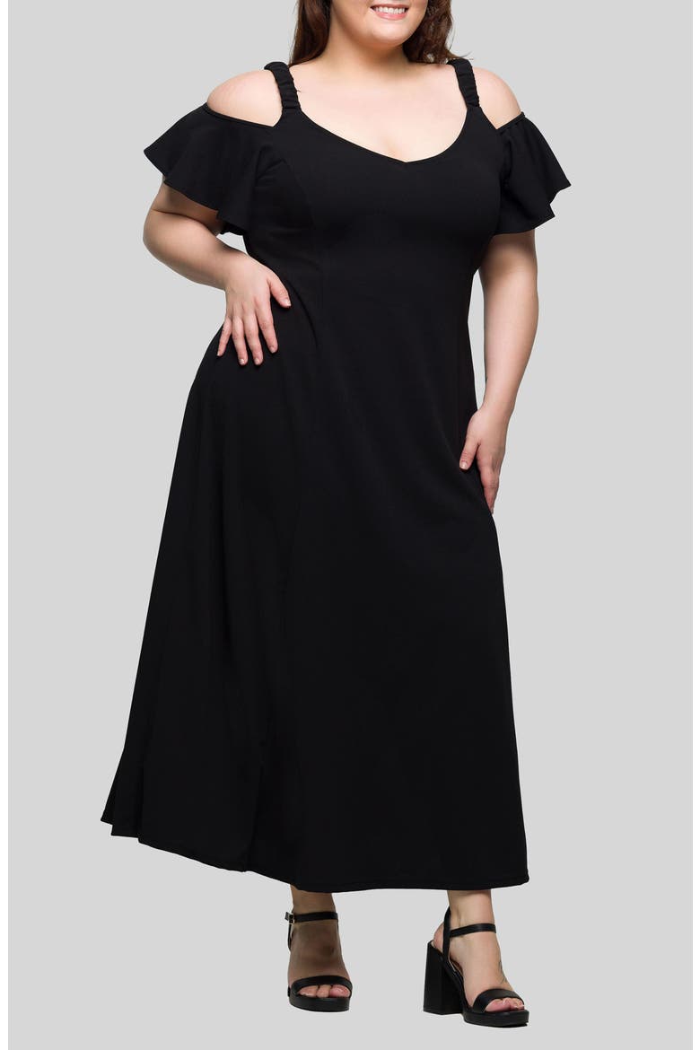 Cold Shoulder Jersey Maxi Dress, Alternate, color, BLACK