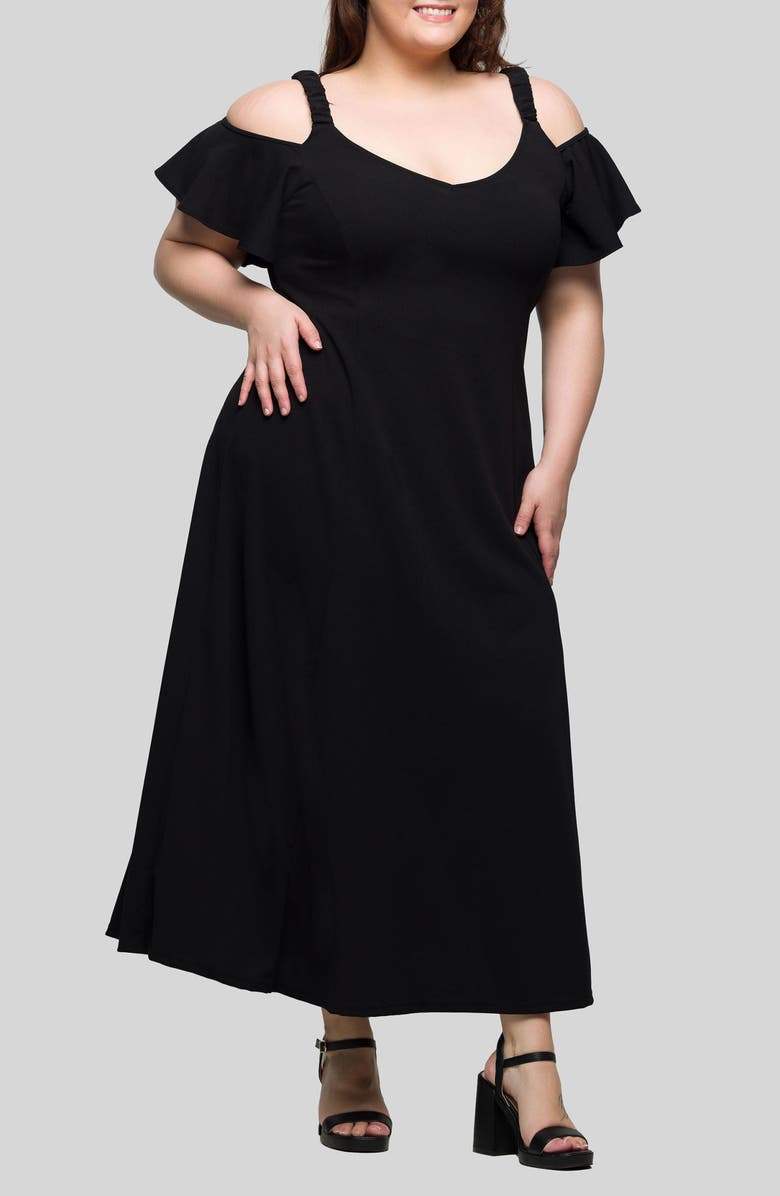 24seven Comfort Apparel Cold Shoulder Jersey Maxi Dress, Alternate, color, Black
