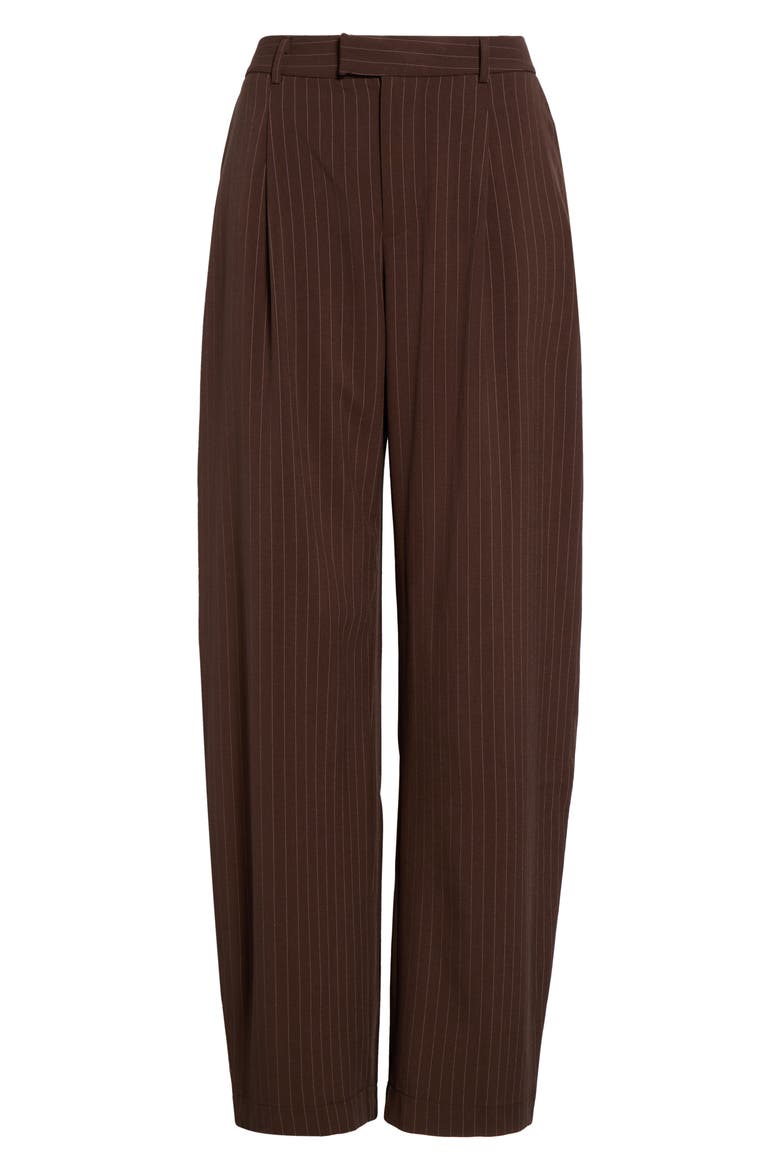 Barrel Pinstripe High Waist Trousers, Main, color, CHOCOLATE PINSTRIPE