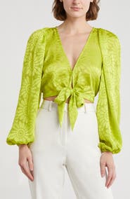 Ramy Brook Briana Plunge Neck Tie Front Top