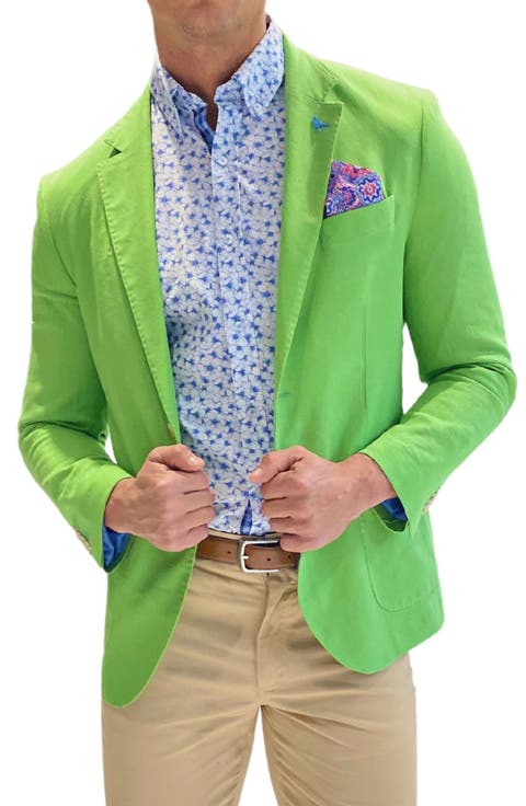 Solid Two-Button Linen Blend Sport Coat