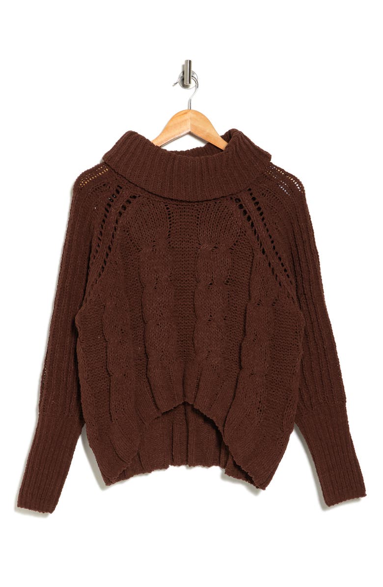 DR2 by Daniel Rainn Turtleneck Crop High-Low Sweater, Alternate, color, Chocolate