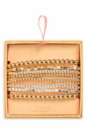Set of 9 Metallic Beaded Stretch Bracelets