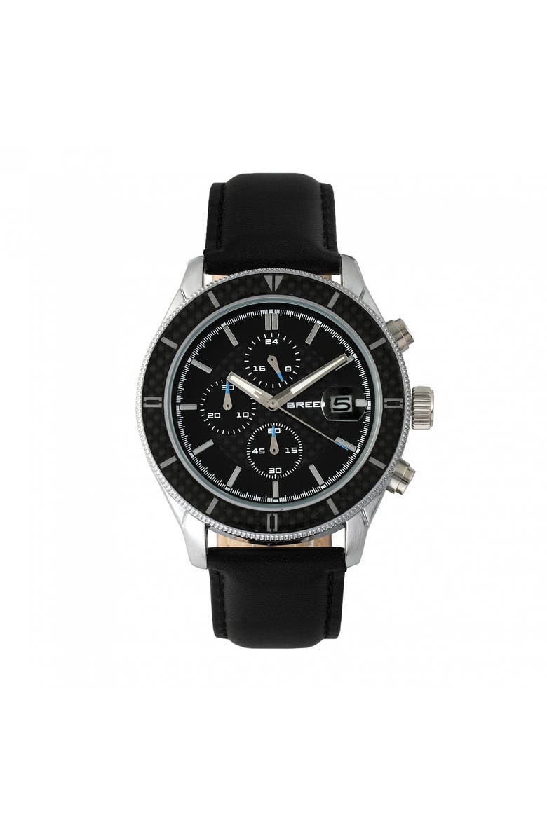 BREED Maverick Chronograph Leather-Band Watch w/Date, Main, color, Silver/Black